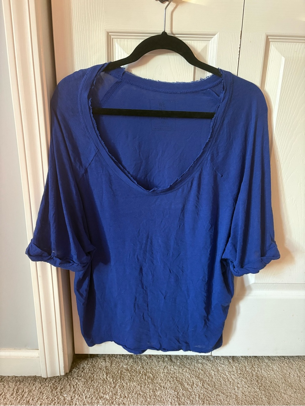 We The Free Royal Blue V-Neck Rolled Sleeve Top